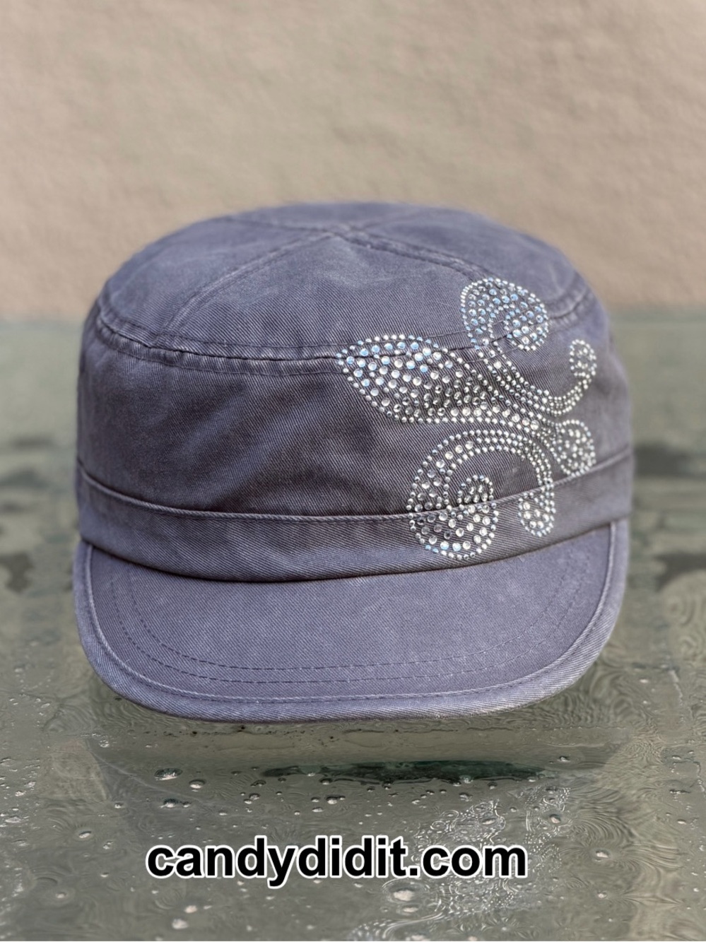 New Gray Conductor Cap With A Clear Crystal Fleur De Lis Focal Point